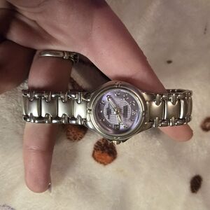 Embassy Sliver Watch With A Purple Inside Water Restiant 100ft UNTESTED